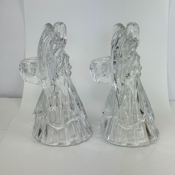 Vintage Leaded Crystal Angel Candleholders Glass Figurine Set Of 2 Holiday Decor - Picture 6 of 16